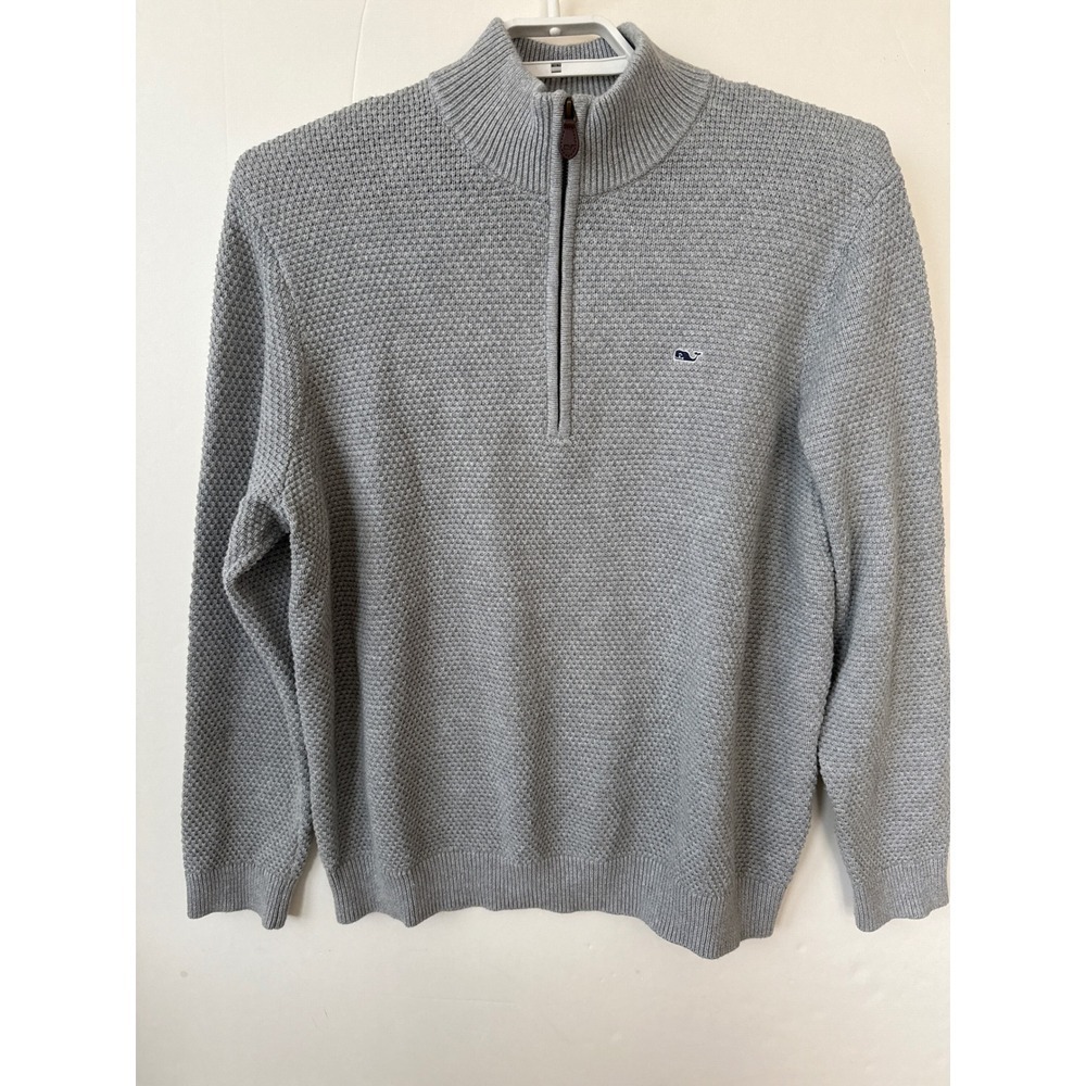 Vineyard Vines Mens Gray Textured Knit Quarter Zip Sweater XL Whale Logo